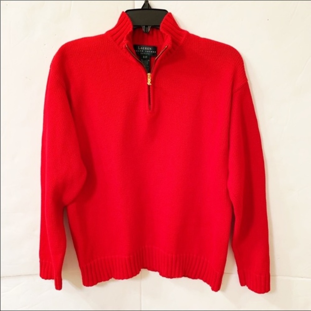 Lauren by Ralph Lauren 1/4 Zip Red Cotton Sweater